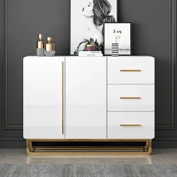 Show details for Crambella White Sideboard Natural wood with drawers and shelves Picture of Crambella White Sideboard Natural wood with drawers and shelves