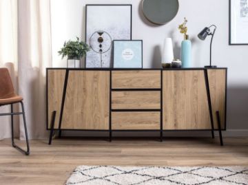 Show details for Aldera Buffet with drawers and shelves in a modern design Picture of Aldera Buffet with drawers and shelves in a modern design