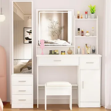 Show details for Suncrown Makeup table with lighted mirror natural wood Picture of Suncrown Makeup table with lighted mirror natural wood