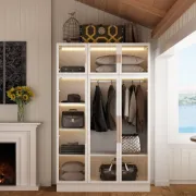Picture of Paolo Modern wardrobe with glass doors and natural wood lighting