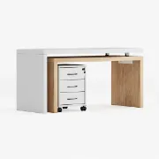 Picture of Alvar –Swivel L-Shaped Desk with Movable File Cabinet -Natural Wood