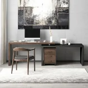 Picture of Alvar –Swivel L-Shaped Desk with Movable File Cabinet -Natural Wood