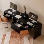 Picture of Clajy – Natural Wood Desk -Modern Desk with 4 Drawers & 1 Cabinet