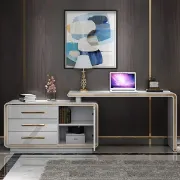 صورة لارو – مكتب عصري من الخشب الطبيعي مع خزانة ملفات وأدراج