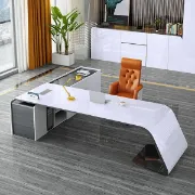 صورة L-Shaped Right Hand Modern White Office Desk with Storage