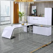 صورة L-Shaped Right Hand Modern White Office Desk with Storage