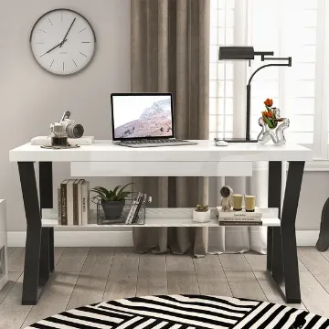 Show details for Darel – Natural Wood Writing Desk with Shelf & Drawer Picture of Darel – Natural Wood Writing Desk with Shelf & Drawer