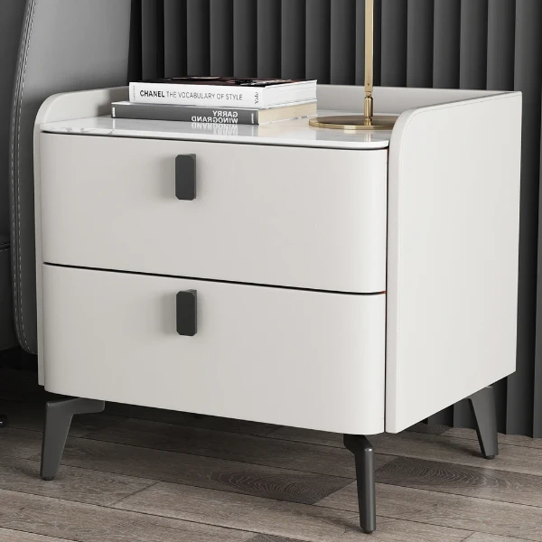 Terryé Nightstand – Natural Wood Design with Faux Marble Top