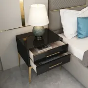 Hype Nightstand – Glossy Modern Design with Two Drawers and Gold Legs
