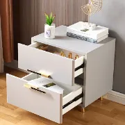 Picture of Grayish White Nightstand Modern 2-Drawer 