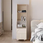 صورة Modern Tall White Nightstand with Glass Door & Sheleves 2-Drawer Bedside Table