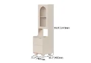 صورة Modern Tall White Nightstand with Glass Door & Sheleves 2-Drawer Bedside Table