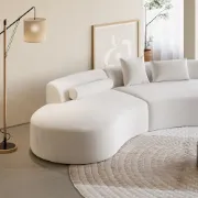 صورة Modern White Curved Velvet Sectional Sofa 2 Piece 4-Seater Chaise with 3 Pillows