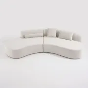 صورة Modern White Curved Velvet Sectional Sofa 2 Piece 4-Seater Chaise with 3 Pillows