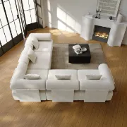 صورة Modular White Velvet L-Shape Sectional Sofa