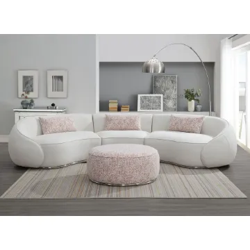 Show details for Modern Curved Upholstered Round Arms Sectional Sofa with 3 Pillows,Beige Picture of Modern Curved Upholstered Round Arms Sectional Sofa with 3 Pillows,Beige