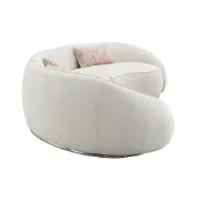 صورة Modern Curved Upholstered Round Arms Sectional Sofa with 3 Pillows，Beige