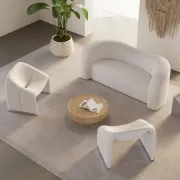 Picture of Modern 67 White Boucle Upholstered Curved 2 Seater Sofa for Living Room