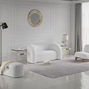 Picture of Modern 67 White Boucle Upholstered Curved 2 Seater Sofa for Living Room