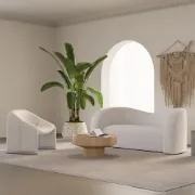 Picture of Modern 67 White Boucle Upholstered Curved 2 Seater Sofa for Living Room