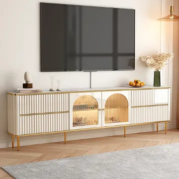 Show details for Monella TV Stand – Natural Wood with Cabinet Door and Storage Drawers Picture of Monella TV Stand – Natural Wood with Cabinet Door and Storage Drawers