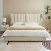 Picture of Luxe Haven Upholstered Bed – Elegant Ivory & Gold
