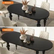 Picture of Elegant Black Oval Dining Table with Sculpted Legs