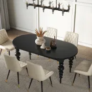 Picture of Elegant Black Oval Dining Table with Sculpted Legs