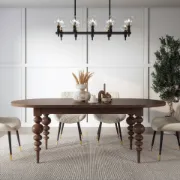 Picture of Elegant Black Oval Dining Table with Sculpted Legs
