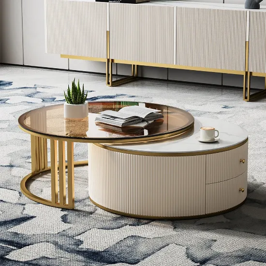 Picture of Riviera Coffee Table – Natural Wood & Luxe Dual Tops