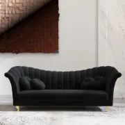 Picture of Black Velvet Sofa - 3-Seater with Luxury Gold Legs - LONARA