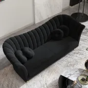 Picture of Black Velvet Sofa - 3-Seater with Luxury Gold Legs - LONARA