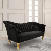 Picture of Black Velvet Sofa - 3-Seater with Luxury Gold Legs - LONARA