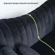 Picture of Black Velvet Sofa - 3-Seater with Luxury Gold Legs - LONARA