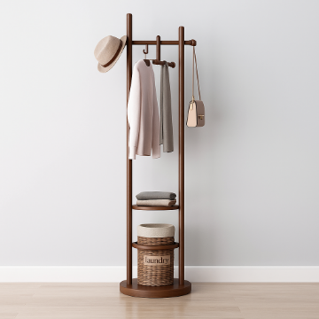 Show details for Antique Wooden Rotary Coat Rack Stand with 3 Shelves Picture of Antique Wooden Rotary Coat Rack Stand with 3 Shelves