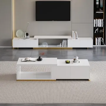 Ardena Living Ensemble – Natural Wood TV Unit & Table Set Ardena Living Ensemble – Natural Wood TV Unit & Table Set