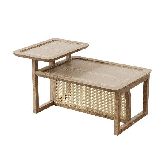 Picture of Canora Rattan Natural Wood Coffee Table – Boho Minimalism