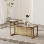 Picture of Canora Rattan Natural Wood Coffee Table – Boho Minimalism