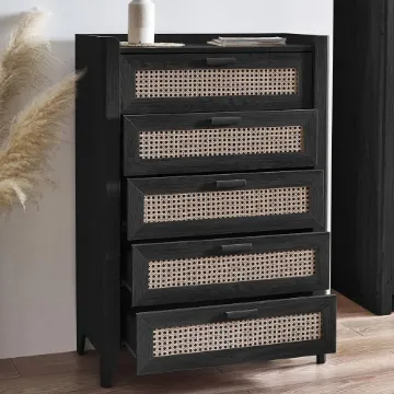 Zaria - Natural wood storage unit with rattan fronts. Zaria - Natural wood storage unit with rattan fronts.