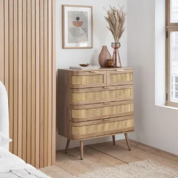 Alina – Curved Edge Rattan Wood 5-Drawer Chest Alina – Curved Edge Rattan Wood 5-Drawer Chest
