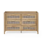 Elira – Natural Wood & Rattan 6-Drawer Chest