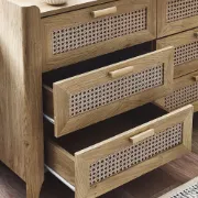 Elira – Natural Wood & Rattan 6-Drawer Chest