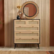 Mireya – 5-Drawer Chest in Natural Wood & Rattan Elegance