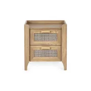 Alara – Natural Wood & Rattan 2-Drawer Bedside Table