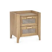 Alara – Natural Wood & Rattan 2-Drawer Bedside Table