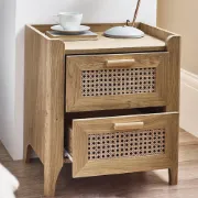 Alara – Natural Wood & Rattan 2-Drawer Bedside Table