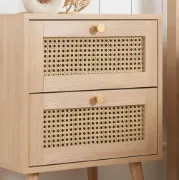 صورة سومة – طاولة سرير جانبية من الخشب والراتان مع درجين