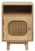 Zoya –Natural Wood Rattan Bedside Cabinet with Door & Open Shelf