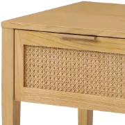 Lina Side Table – Natural Wood with Rattan Front