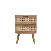 Lyra Side Table – Natural Wood with Rattan Front